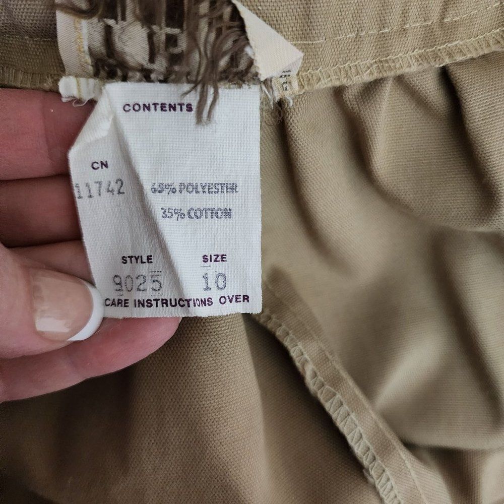 Vintage 80s Straight Midi Skirt Womens Size 10 Khaki Tan Side Buttons Office Bas — image 7 of 8
